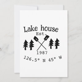 Invitación Casa del lago. Fecha año personalizado coordenadas