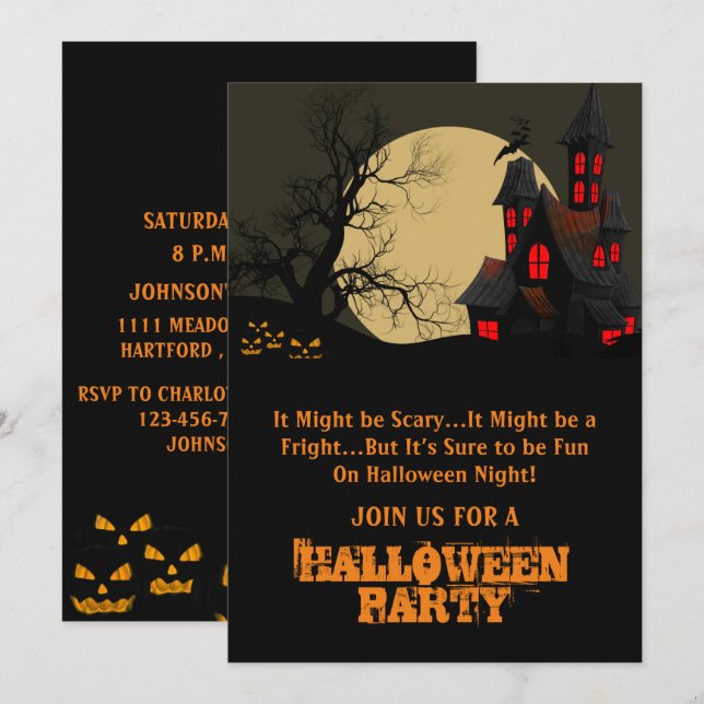 Invitación Casa embrujada aterradora y fiesta de Halloween de (Anverso / Reverso)