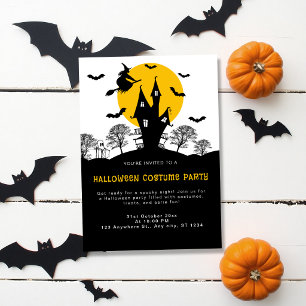 Invitación Casa Embrujada de Bruja Fiesta de Halloween Naranj