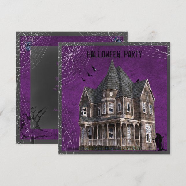 Invitación Casa embrujada de brujas Halloween (Anverso / Reverso)