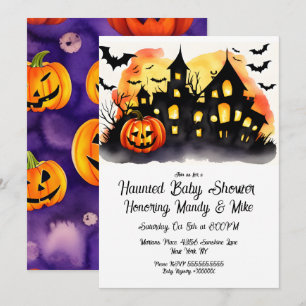 Invitación Casa embrujada de calabaza acuarela Fiesta de Hall