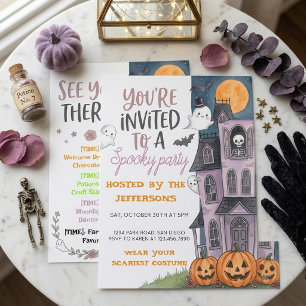 Invitación Casa embrujada de fantasmas lindos fiesta de Hallo