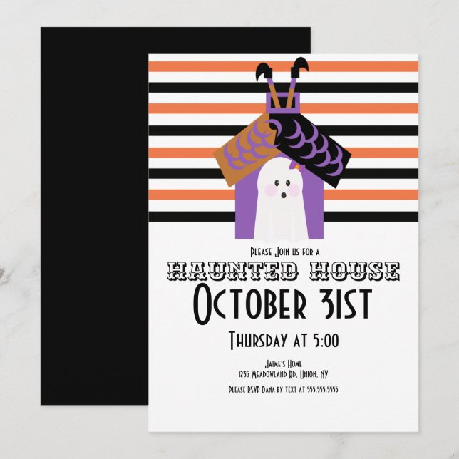 Invitación Casa Embrujada de Halloween Fiesta de Brujas (Anverso / Reverso)