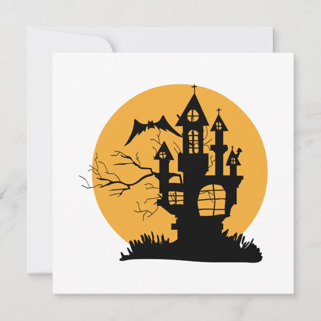 Invitación Casa embrujada de Halloween naranja y negro (Anverso)