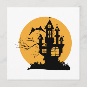 Invitación Casa embrujada de Halloween naranja y negro