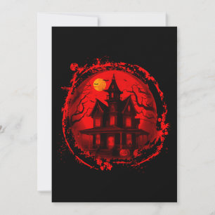 INVITACIÓN CASA EMBRUJADA DE HALLOWEEN SILUETA ROJA NEGRA