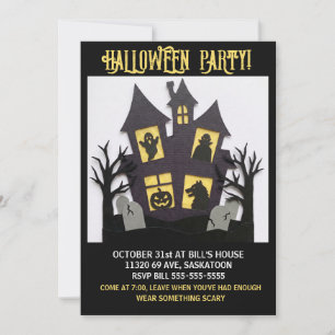 Invitación Casa embrujada de papel en capas Fiesta de Hallowe