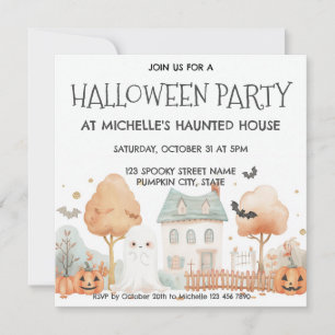 Invitación Casa Embrujada Fiesta de Halloween para Niños Ador
