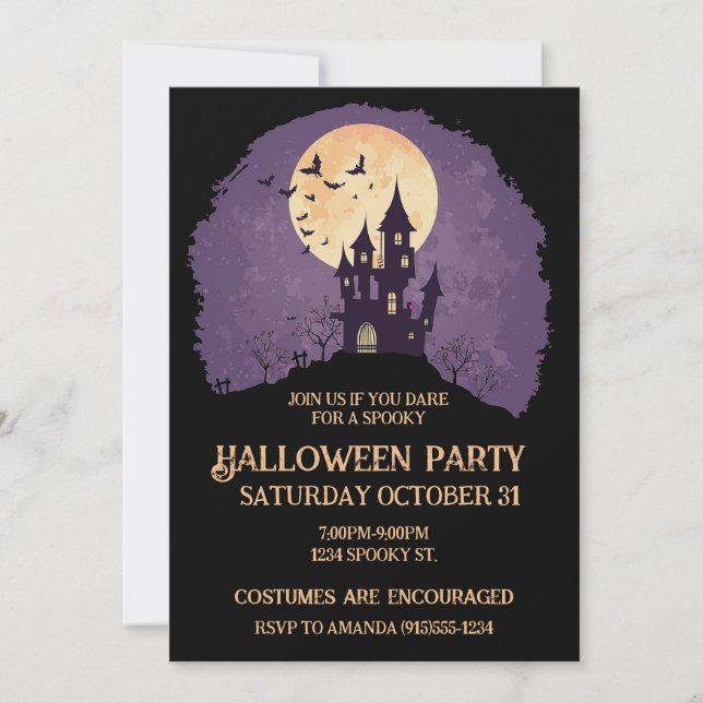Invitación Casa Embrujada Gótica de Halloween (Anverso)