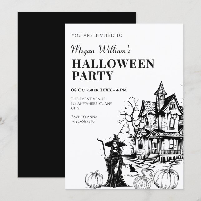 Invitación casa embrujada halloween  (Anverso / Reverso)