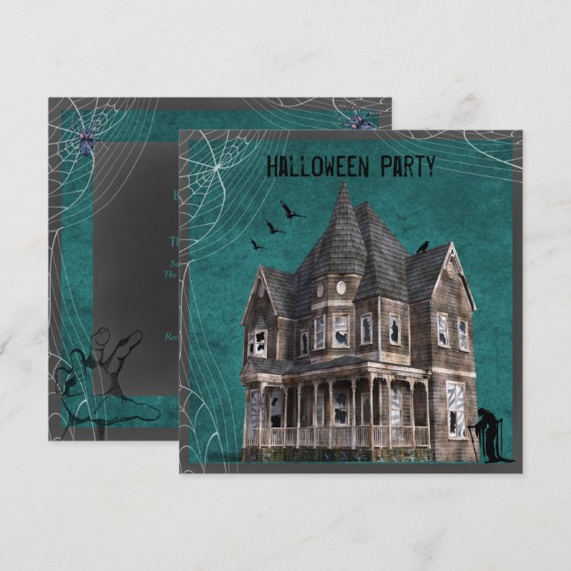 Invitación Casa embrujada Halloween (Anverso / Reverso)