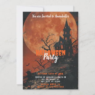 Invitación Casa Embrujada Luna Llena Calabazas Fiesta de Hall