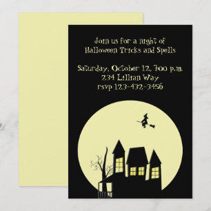 Invitación Casa embrujada y bruja voladora