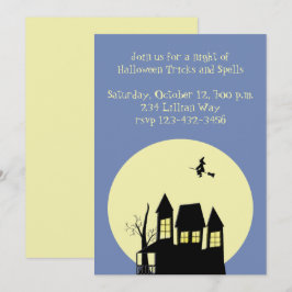 Invitación Casa embrujada y bruja voladora