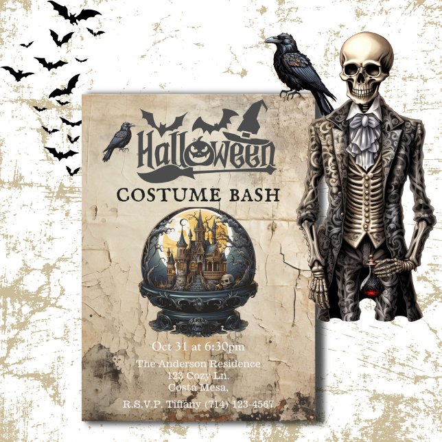 Invitación Casa gótica en Globe Fiesta de disfraces de Hallow (Gothic Victorian Adult Halloween Costume Party Invitation)