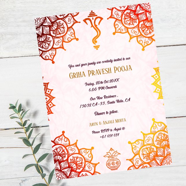 Invitación Casa hindú india calentando Griha Pravesh Golden (Subido por el creador)