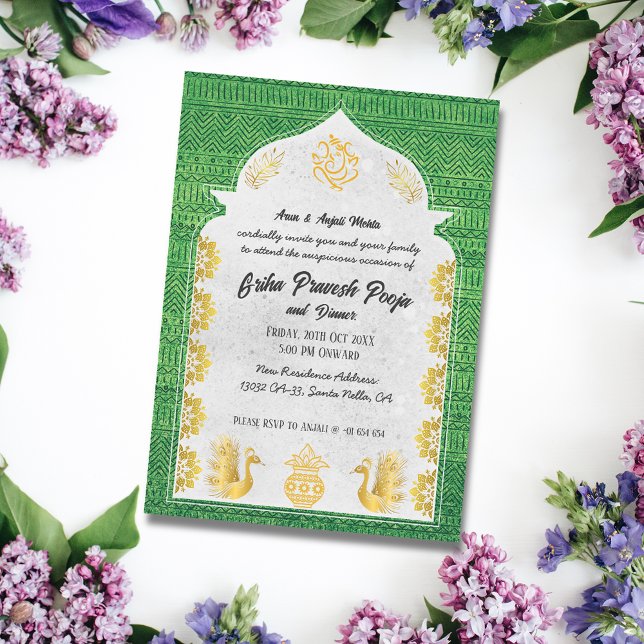 Invitación Casa hindú india calentando Griha Pravesh Golden (Subido por el creador)