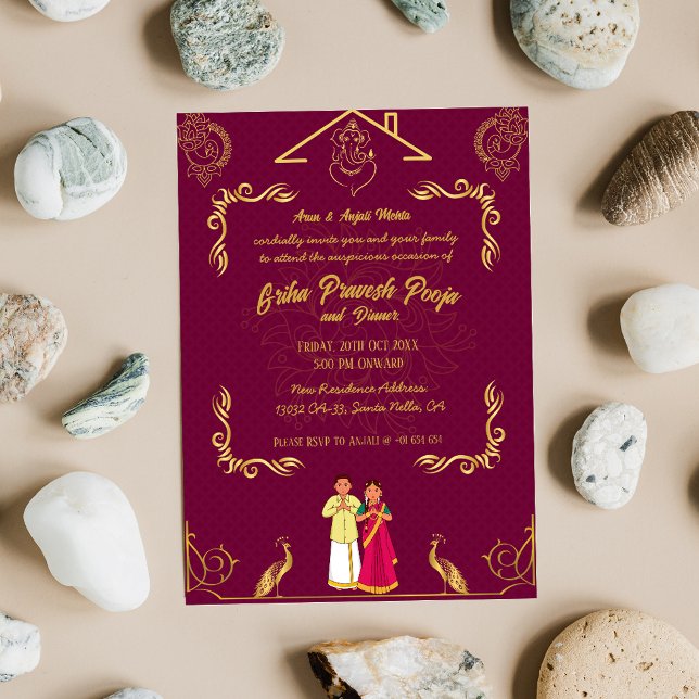 Invitación Casa hindú india calentando Griha Pravesh Golden (Subido por el creador)