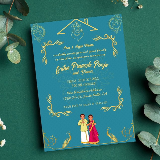Invitación Casa hindú india calentando Griha Pravesh Golden (Subido por el creador)