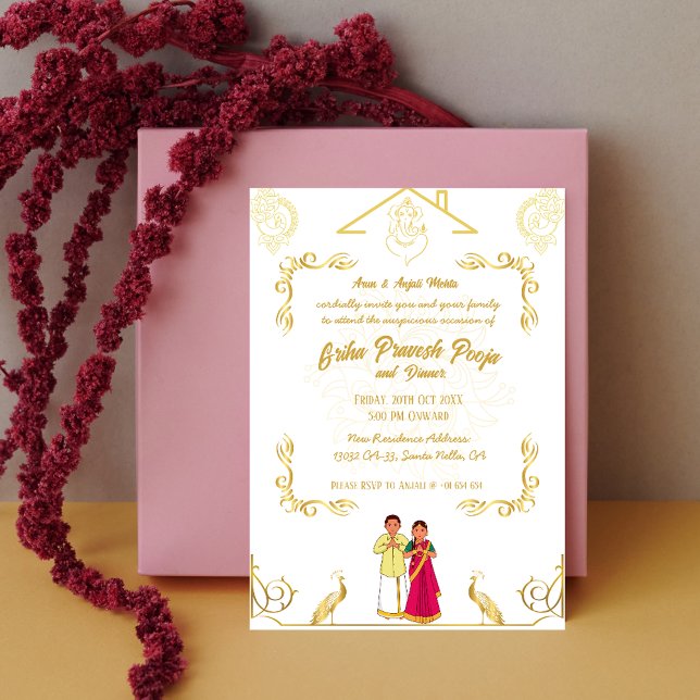 Invitación Casa hindú india calentando Griha Pravesh Golden (Subido por el creador)