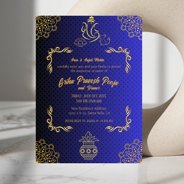 Invitación Casa hindú india calentando Griha Pravesh Golden (Subido por el creador)