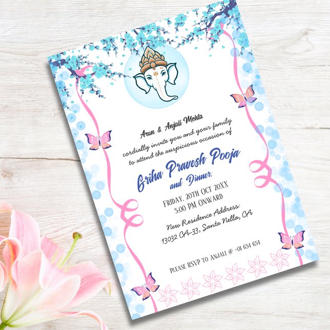 Invitación Casa hindú india calienta a mariposa Griha Pravesh (Subido por el creador)