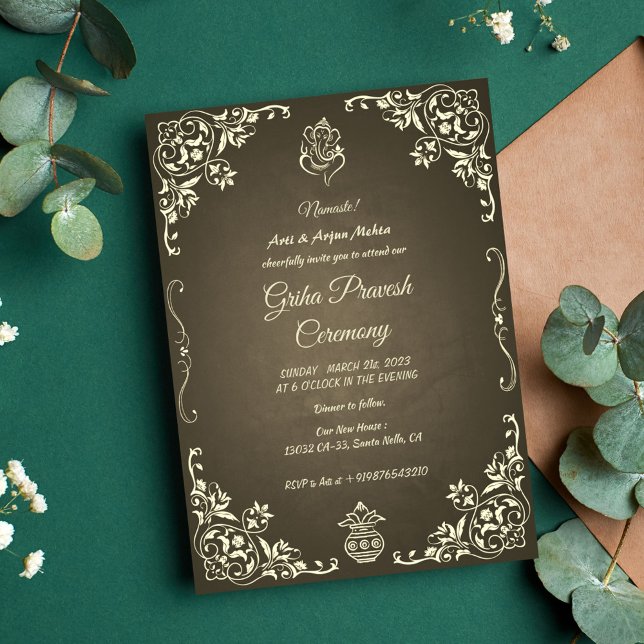 Invitación Casa hindú que calienta a Griha Pravesh (Subido por el creador)