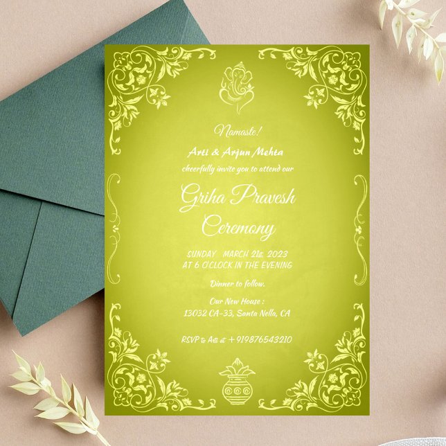 Invitación Casa hindú que calienta a Griha Pravesh (Subido por el creador)