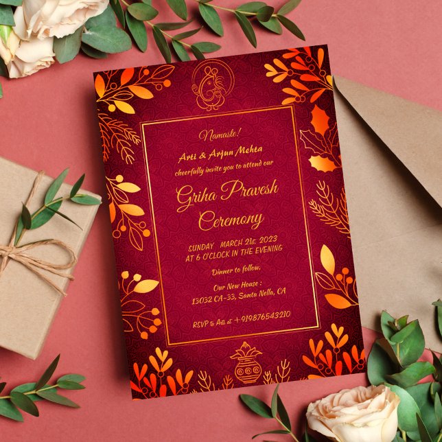 Invitación Casa hindú que calienta a Griha Pravesh (Subido por el creador)