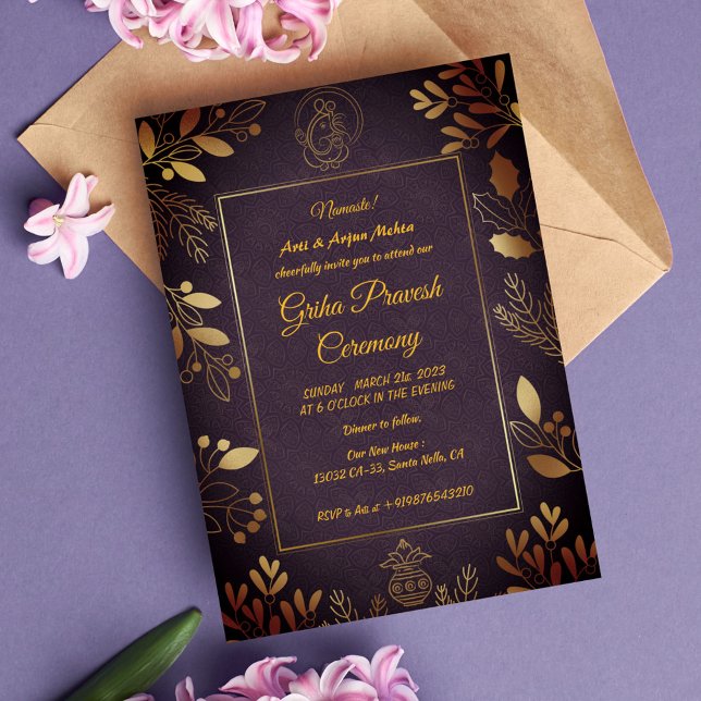 Invitación Casa hindú que calienta a Griha Pravesh (Subido por el creador)