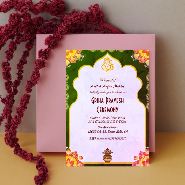 Invitación Casa hindú que calienta a Griha Pravesh (Subido por el creador)