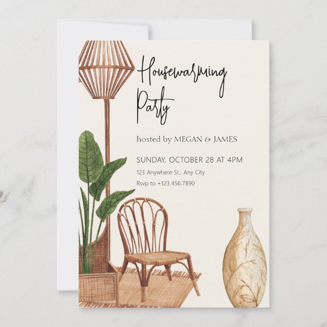 Invitación Casa interior rústica Boho (Anverso)