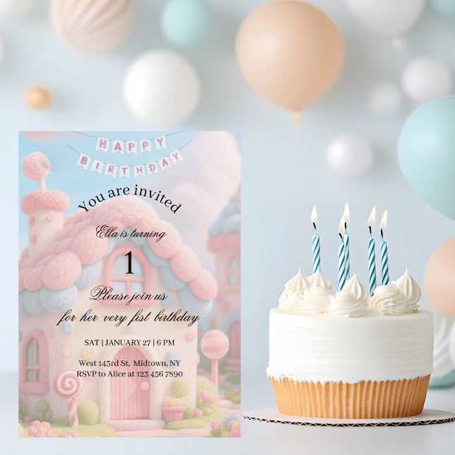 Invitación Casa Mágica Caprichosa Cumpleaños 1er Rosa  (Subido por el creador)
