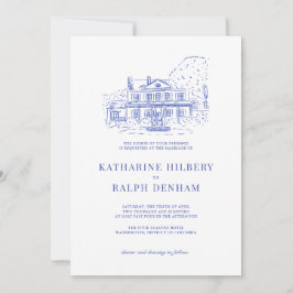 Invitación Casa/Mansión Colonial Azul/Boda de Mano