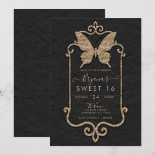 Invitación Casa Mariposa Mariposa Rosa y Negra Sweet 16