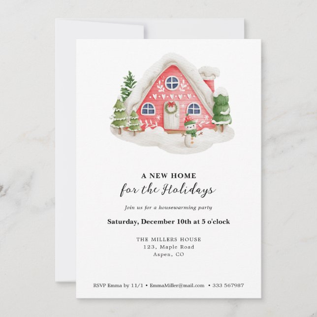 Invitación Casa nueva Fiesta de limpieza de casas Snowy House (Anverso)