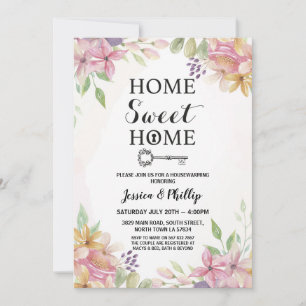 Invitación Casa nueva Fiesta Rosa con flores para el calentam
