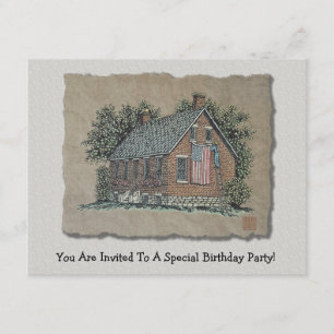 Invitación Casa pintoresca y bandera americana