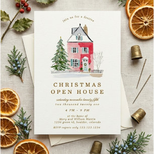 Invitación Casa Rosa Divertida Fiesta de Navidad Casa Abierta