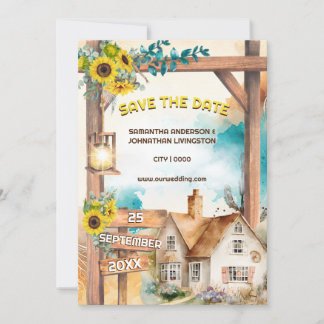 Invitación Casa rural con arco de sol
