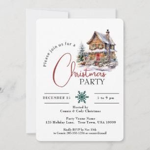 INVITACIÓN CASA RÚSTICA EN LA NIEVE, FIESTA DE NAVIDAD