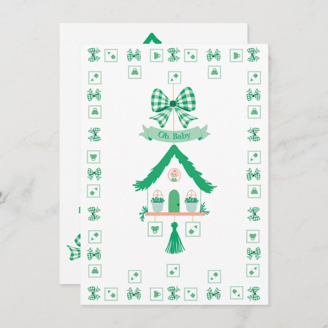 Invitación Casa verde personalizada Oh Baby Shower (Anverso / Reverso)