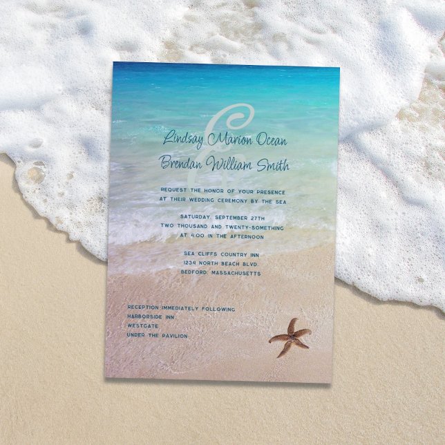 Invitación Casado por la boda de destino de la playa del mar (Subido por el creador)