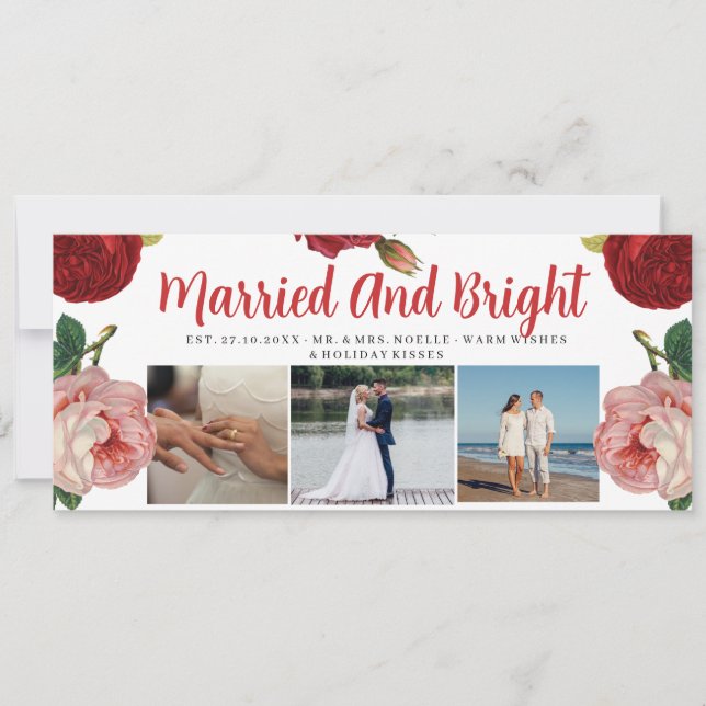 Invitación Casado Y Luminoso 3 Collages de fotos Boda Moderno (Anverso)