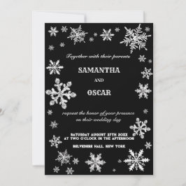 Invitación casamiento de invierno con copos de nieve cristale