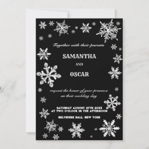 Invitación casamiento de invierno con copos de nieve cristale