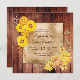 Invitación Casamiento de otoño rústico Rosas salvajes amarill