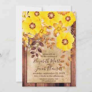 Invitación Casamiento de otoño rústico Rosas salvajes amarill