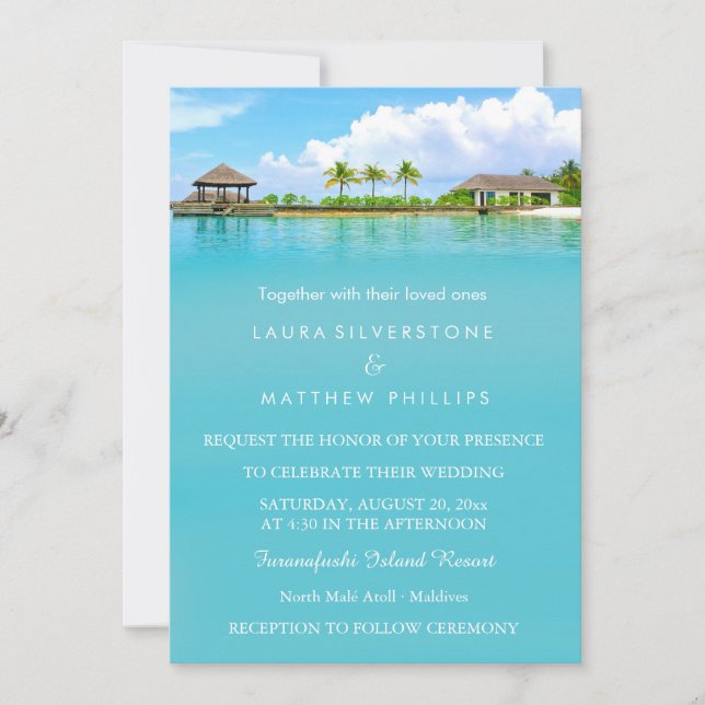 Invitación Casamiento en Playa de Resort de Destino Tropical (Anverso)