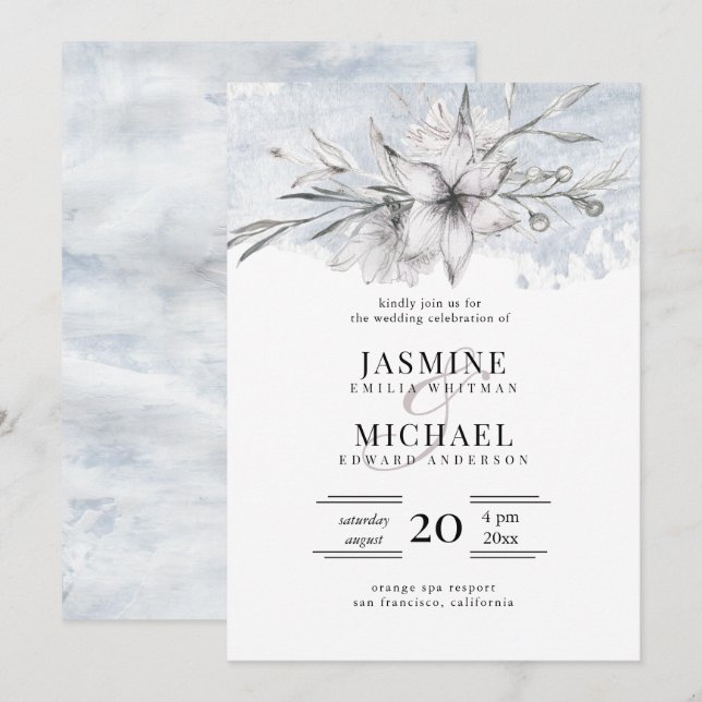 Invitación casamiento rústico esténcil botánico elegante (Anverso / Reverso)